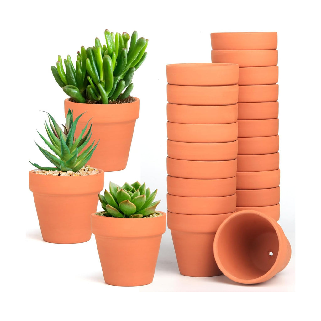 Baxrou Terra Cotta Pots, 24 Pack 3.15 Inch Mini Clay Pot with Drainage Holes,Cactus Flower Nursery Terracotta Pots for