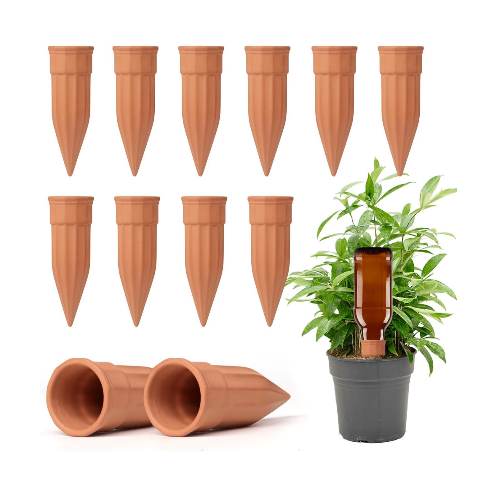 TKSCUSR 12 Pcs Self Watering Spikes Small Terracotta Plant Watering Stakes Devices Vacation Self-Watering Stakes for