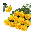 Yellow Fake Roses Artificial Flowers - 10 Pcs Fake Artificial Roses Silk Flowers with Stems for Home Wedding Hotel Office Centerpiece Decor