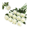 White Fake Roses Artificial Flowers - 10 Pcs Fake Artificial Roses Silk Flowers with Stems for Home Wedding Hotel Office Centerpiece Decor