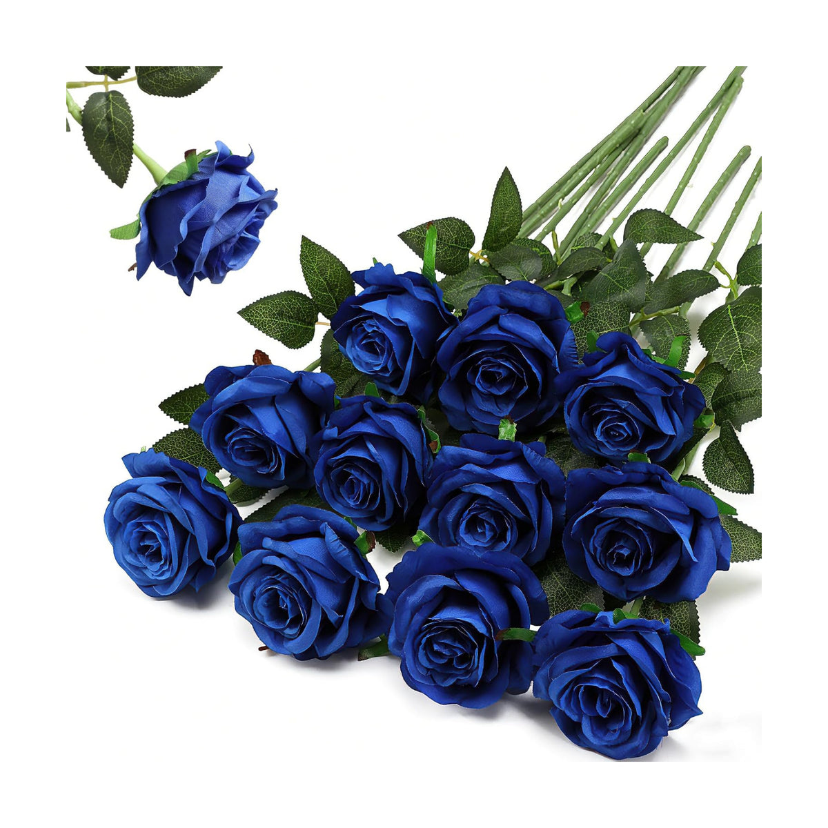 Blue Fake Roses Artificial Flowers - 10 Pcs Fake Artificial Roses Silk Flowers with Stems for Home Wedding Hotel Office Centerpiece Decor