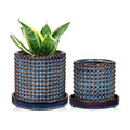 Set of 2 Ceramic Planter Pots with Drainage Hole and Saucer, Round Flower Pot Hobnail Modern Planter Pots for Indoor &