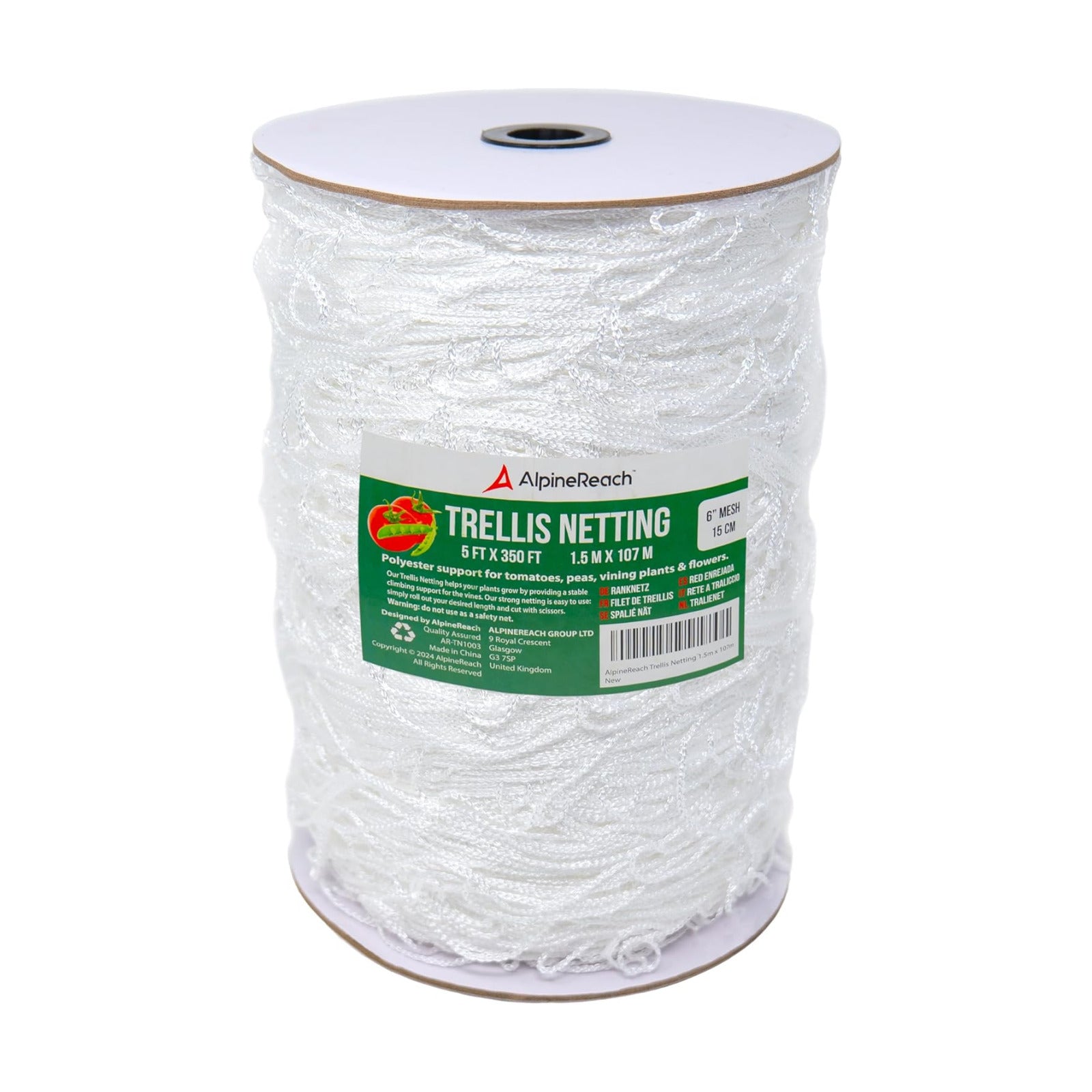 AlpineReach Trellis Netting 5 x 350 ft Heavy Duty Polyester White - 6 Inch Mesh Support Twine for Growing High Yield