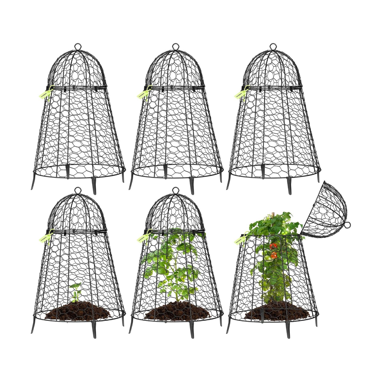 VIVOSUN Garden Cloches for Plants, Rustproof Chicken Wire Cloches with Flip-Top Design & Integrated Folding Stakes
