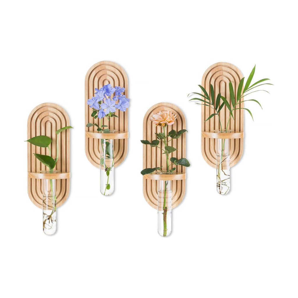 Glasseam Wall Plant Propagation Station: Hanging Glass Propagation Vases | Set of 3, Boho, Rustic Wooden Hydroponic
