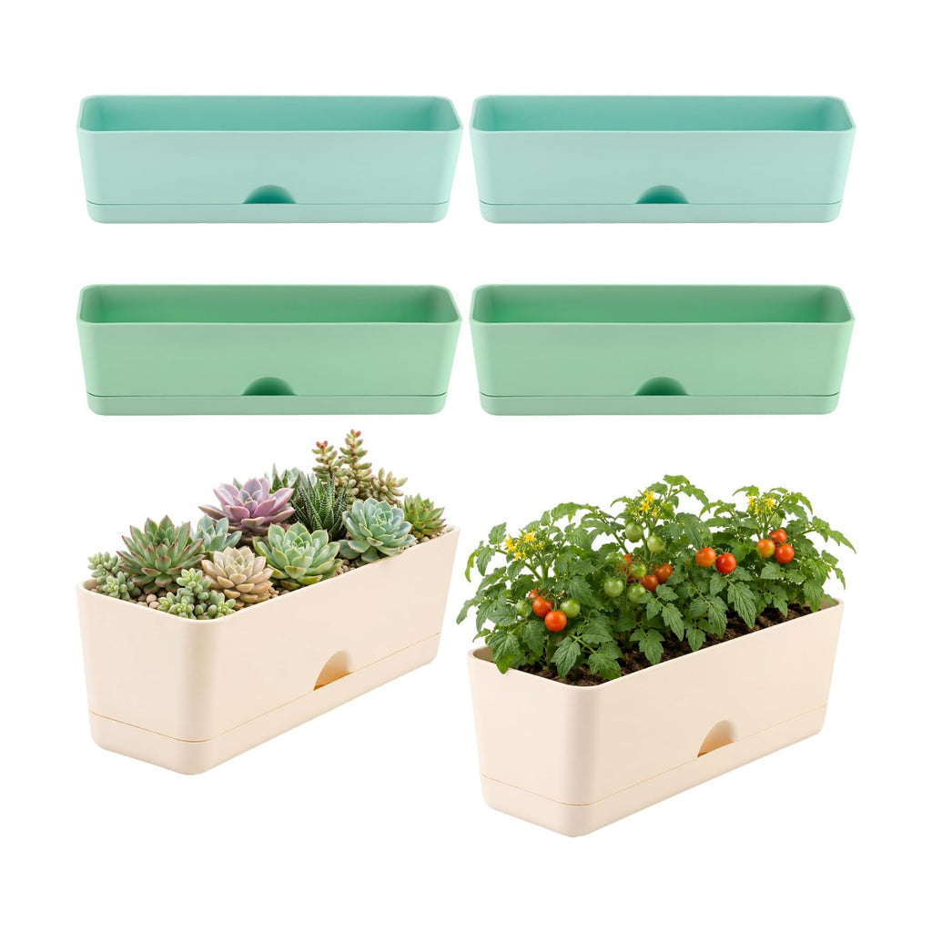 6 Pack Rectangle Planter 16 Inch Window Boxes Planters Rectangular Window Sill Planters Indoor Self Watering Plant Pots with Drainage Holes and Saucers Succulent Herb Flower Pots, Macaron Color