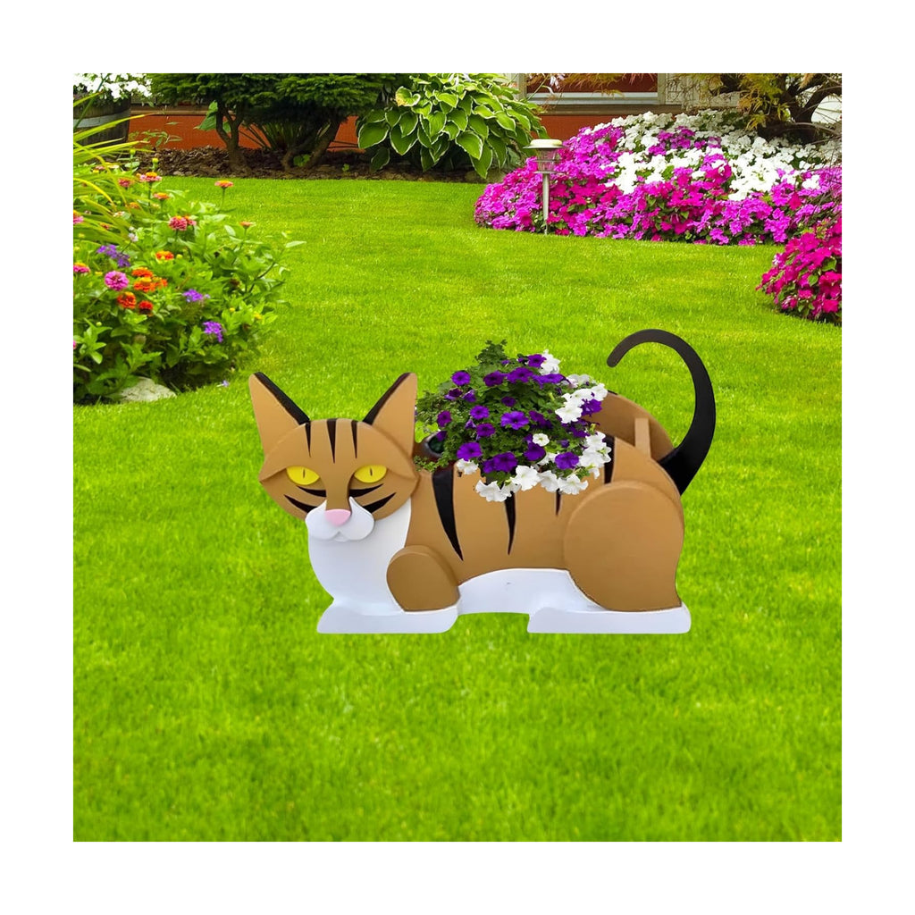 Orange and White Cat Planter Pots, Animal Shaped Flower Pot | Cute Plant Gift for Women and Pet Lovers, Indoor Outdoor