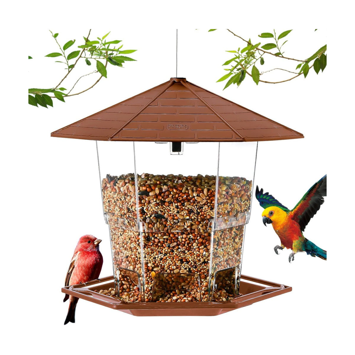 Jealoeur Hanging Bird Feeder for Outdoors - Wild Bird Seed, Brown