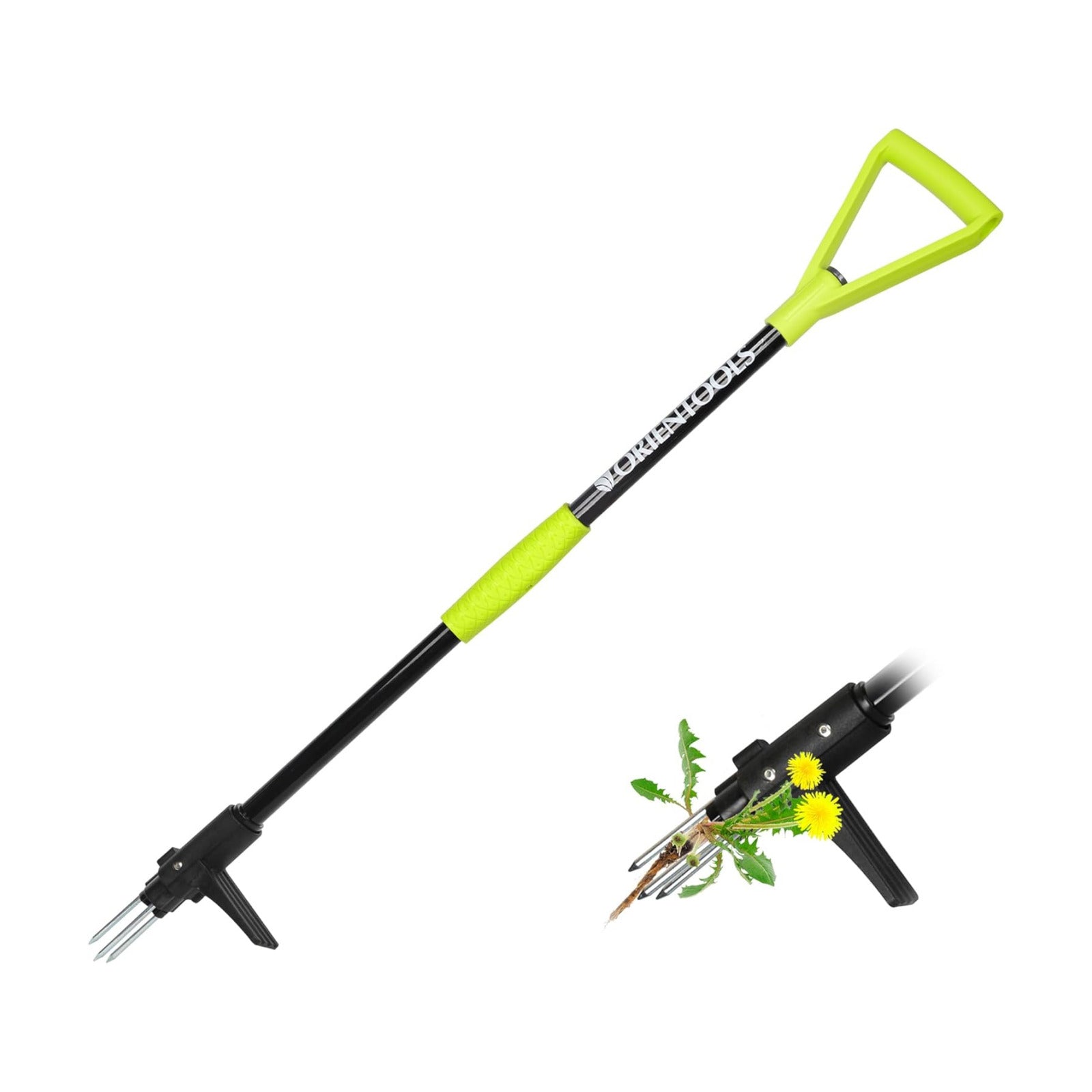 ORIENTOOLS Weed Puller Stand Up Weeder Hand Tool with 3 Claws for Dandelion, Steel Twist Hand Weed Root Pulling Tool