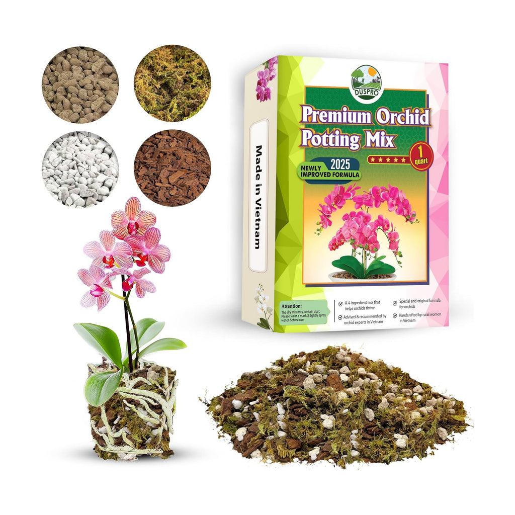 DUSPRO 4in1 Orchid Potting Mix for Repotting, Pre-Mixed & Ready to Use, 1QT