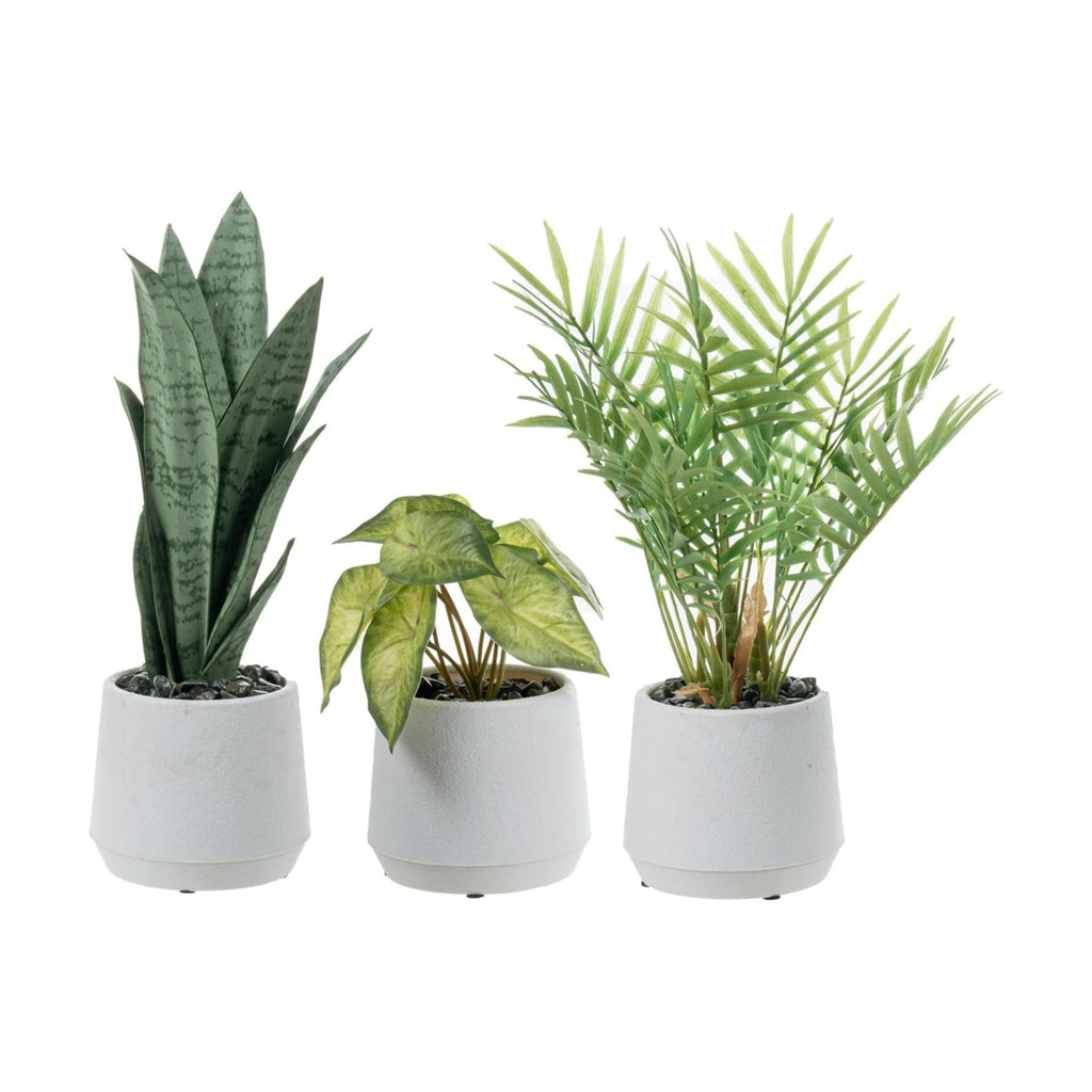 MyGift 3pc Artificial Plants in White Textured Planters, Faux Greenery | Bring easy-care greenery indoors with three