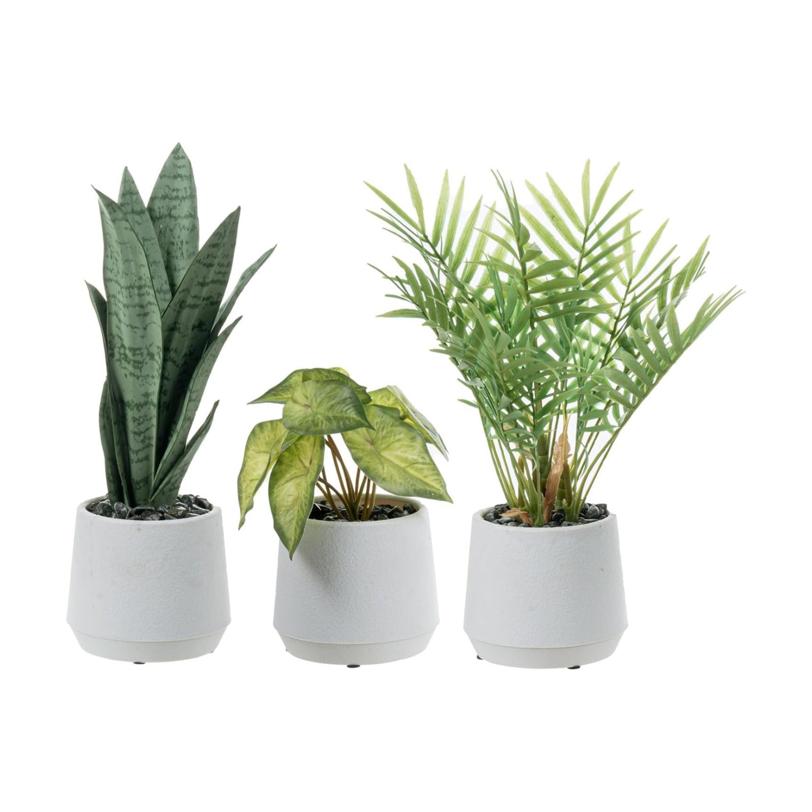 MyGift 3pc Artificial Plants in White Textured Planters, Faux Greenery | Bring easy-care greenery indoors with three