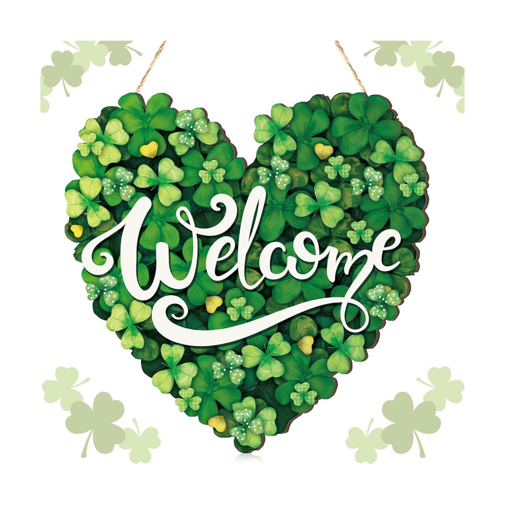 Boao St. Patrick's Day Shamrock Sign Wooden Hanging Decor with Bow