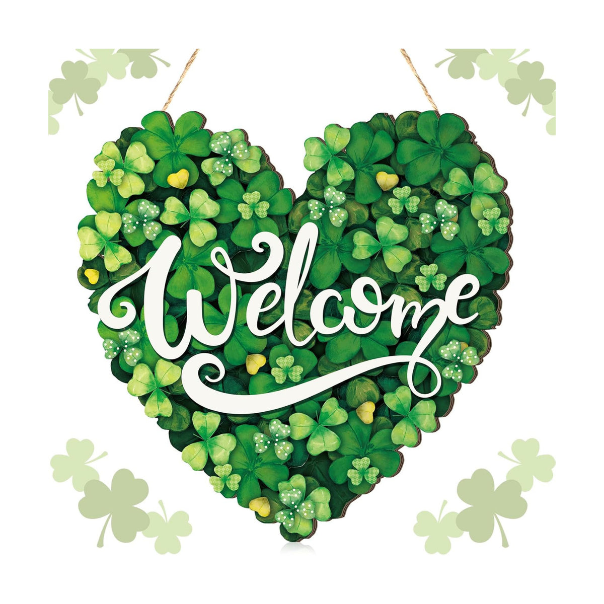 Boao St. Patrick's Day Shamrock Sign Wooden Hanging Decor with Bow