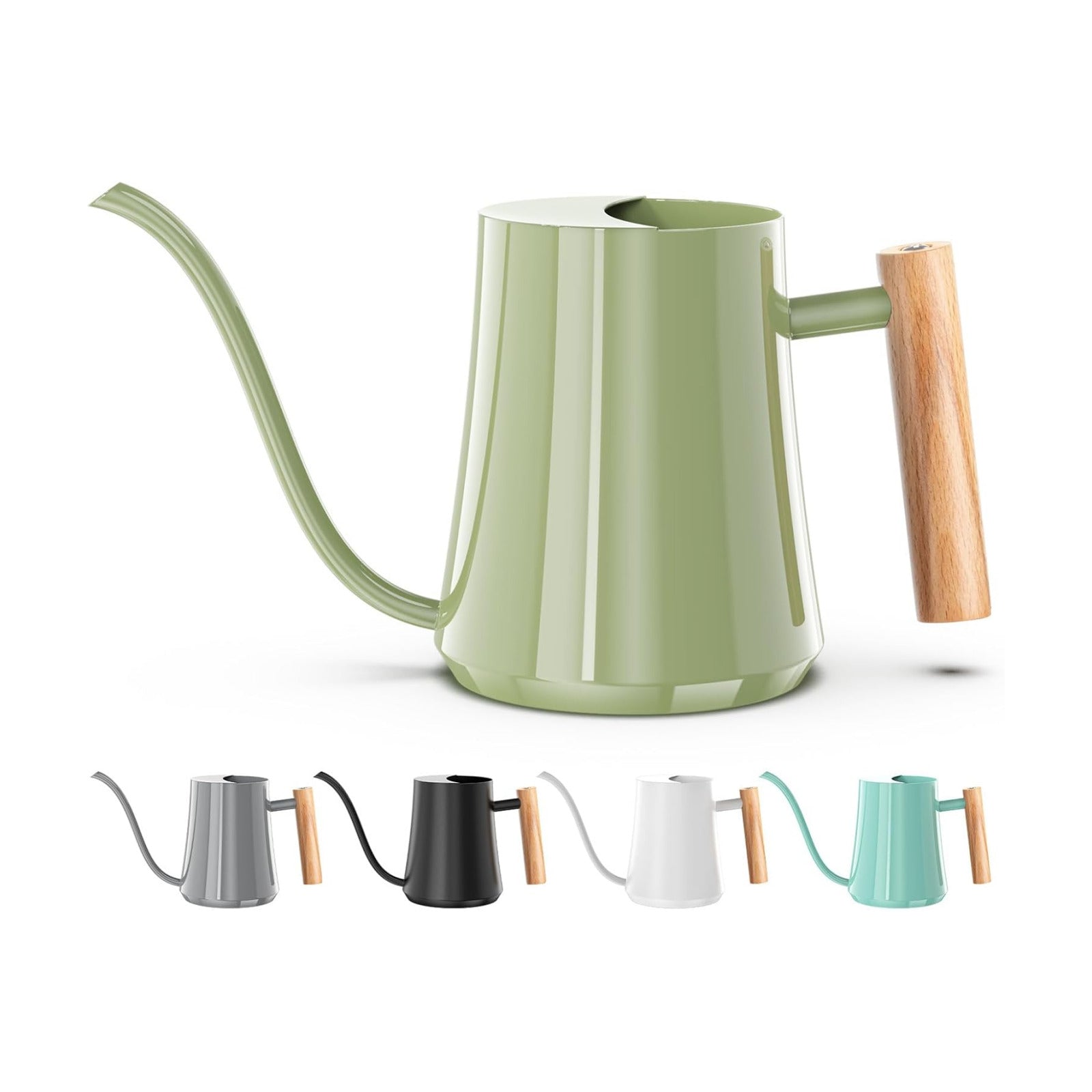 1L/35oz Metal Watering Can Indoor with Long Spout, Sage Green | Metal Stainless Steel Watering Can with Wood Handle for