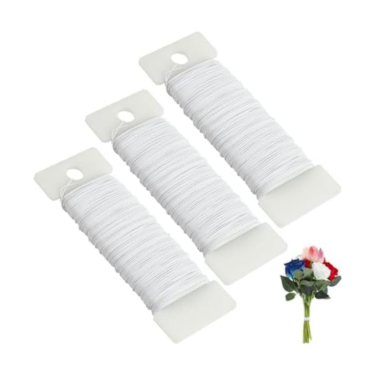 CCINEE 22 Guage White Floral Wire,3 Rolls 115 Yard White Florist Paddle Wires for Flower Arrangment, Christmas Wreath Making Garland Decoration Supply