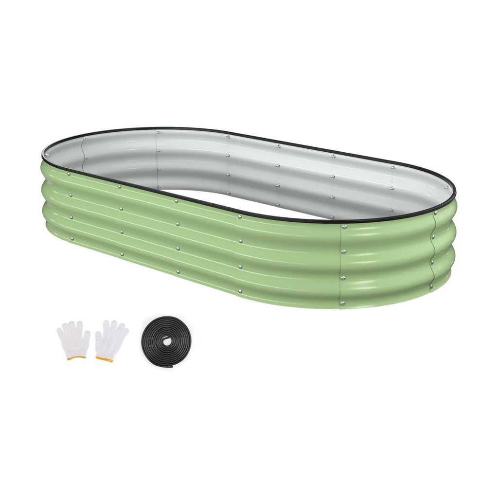 Raised Garden Bed, 6x3x1ft Galvanized Outdoor Planter Beds with Safety Edging and Gloves, Oval Metal Planter Box for