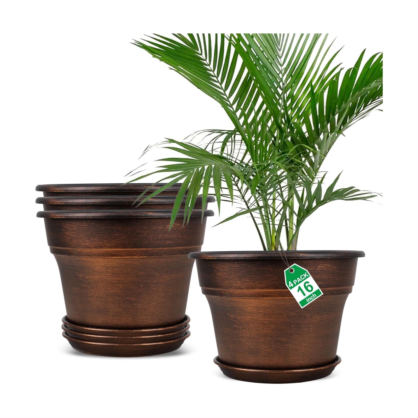 Plant Planters Pots Set of 4 Pack 16 Inch，Large Plastic Flower Pot For Indoor Plants With Drainage Holes & Trays, Resin