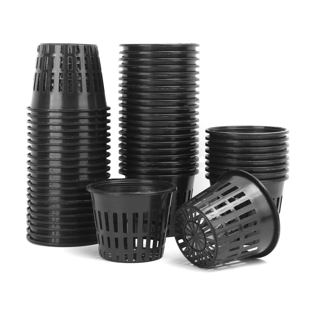 100 Pack 3 Inch Net Pots, Slotted Mesh Net Cups, Round Wide Lip Design Hydroponics Supplies Cups for Indoor or Outdoor
