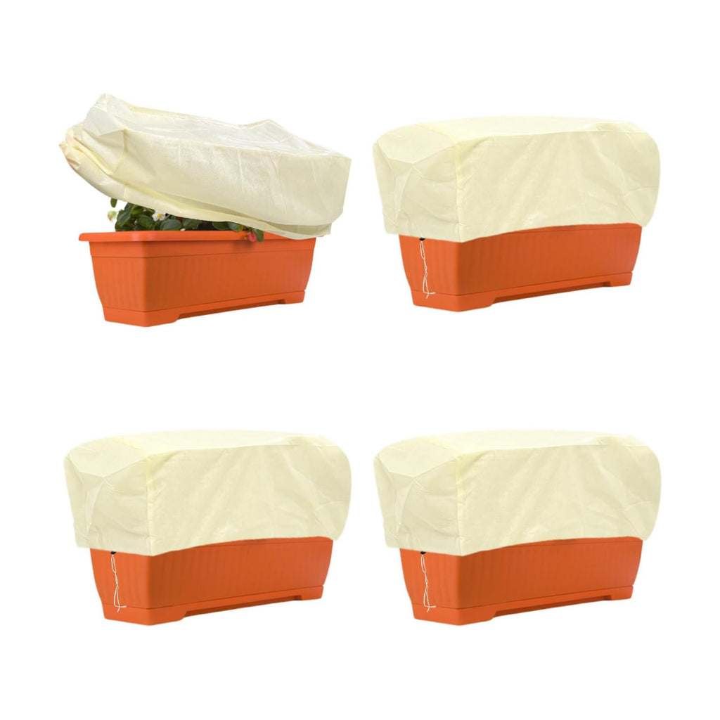 4 Pcs Rectangular Planter Box Cover Freeze Protection, Flower Box Covers Winter Frost Blanket with Drawstring for