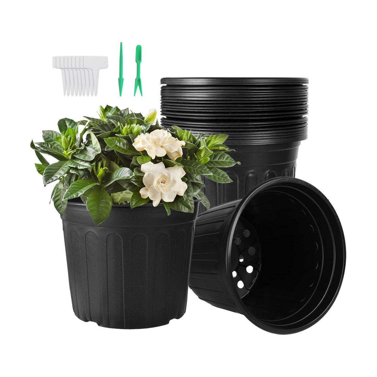 24 Pack 3 Gallon Nursery Pots Thickened Soft Black Plastic Plant Pots