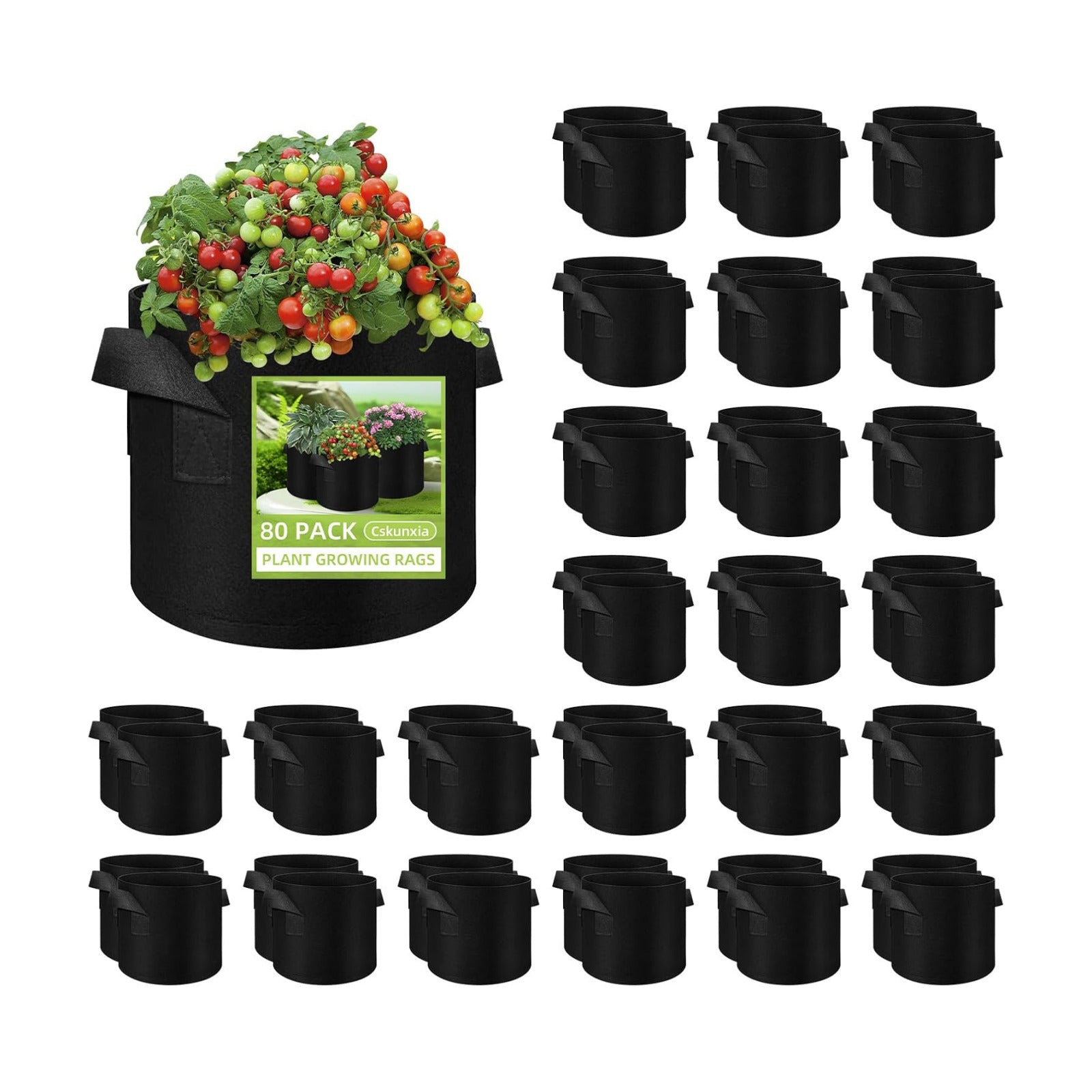80 Pack 10 Gallons Plant Grow Bag, Vegetable Grow Bags with Handles, Non-Woven Fabric Pots Plant Bags, Garden Planting