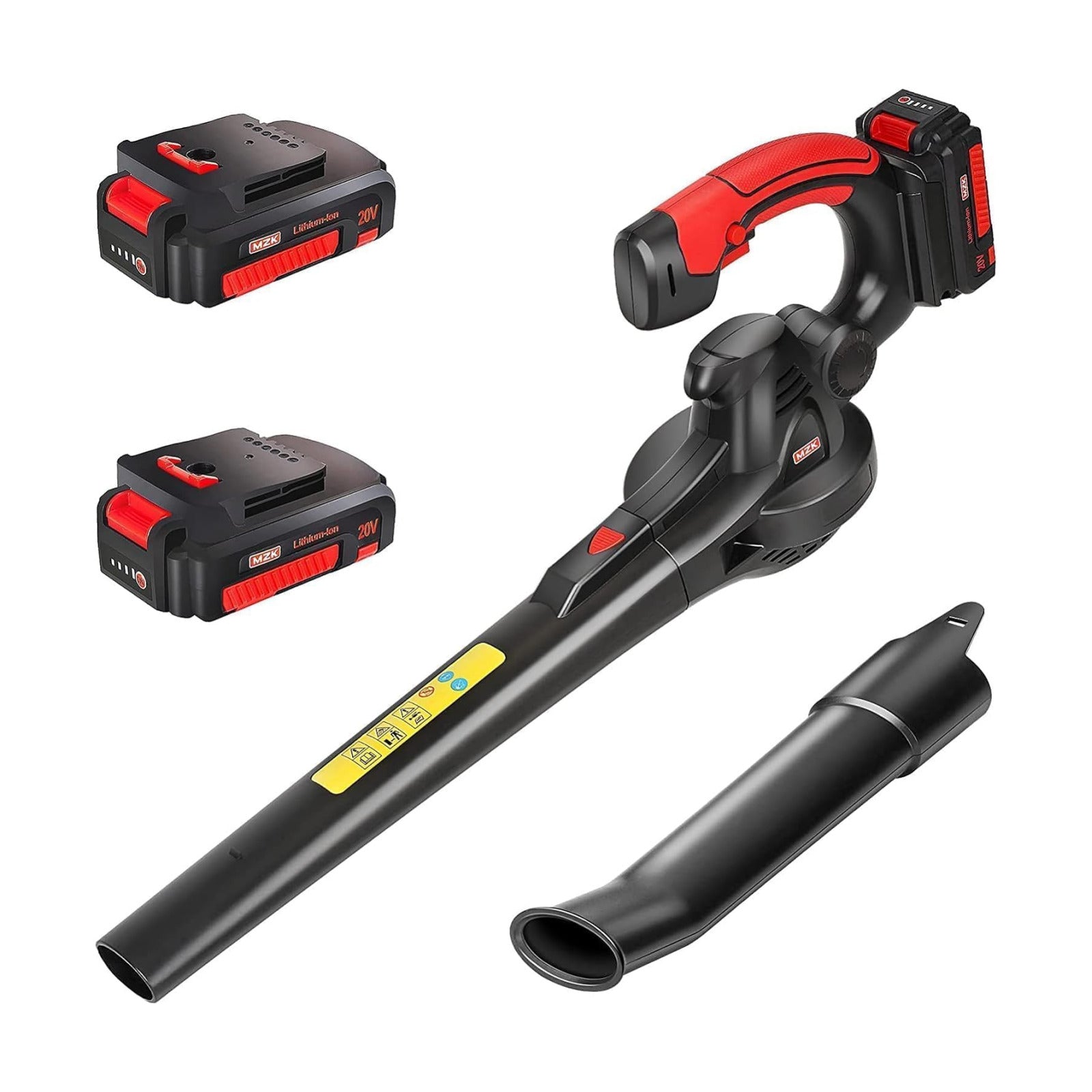 MZK 20V Cordless Leaf Blower, Lightweight Electric Blower, Wine Red | Includes 2 x 4.0Ah batteries and charger for