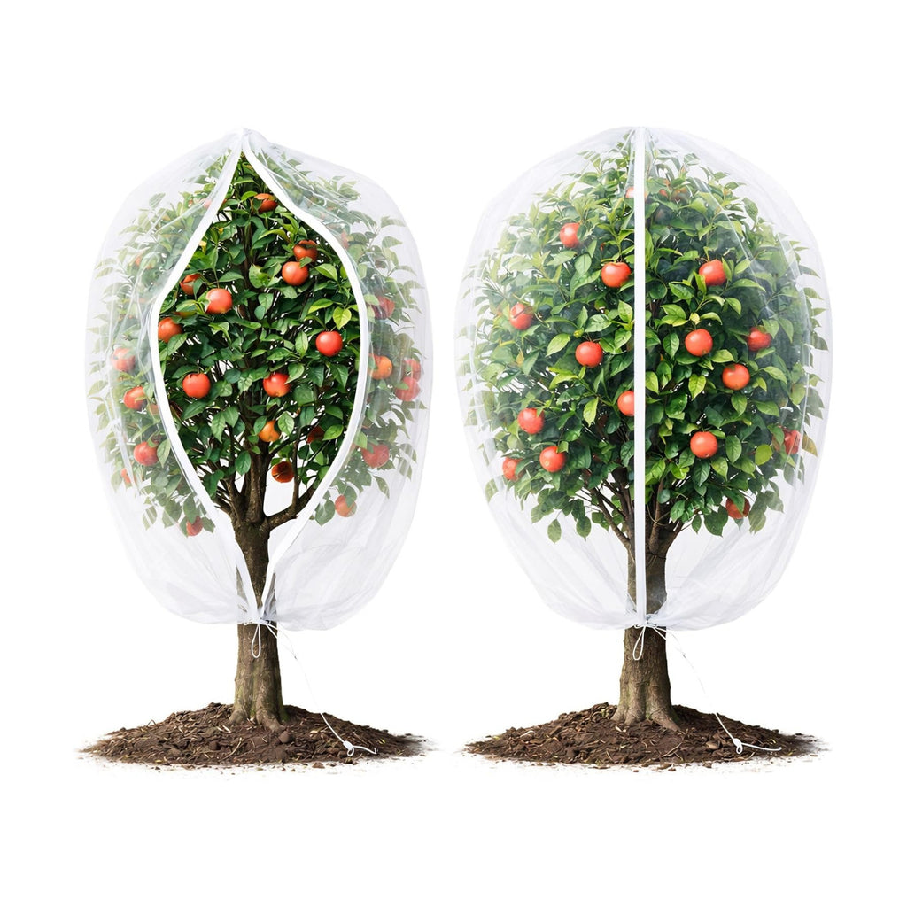 Fruit Tree Netting Cover with Zipper & Drawstring, 2 Packs 8ft x 8ft Insect Bird Barrier Netting for Garden Protection