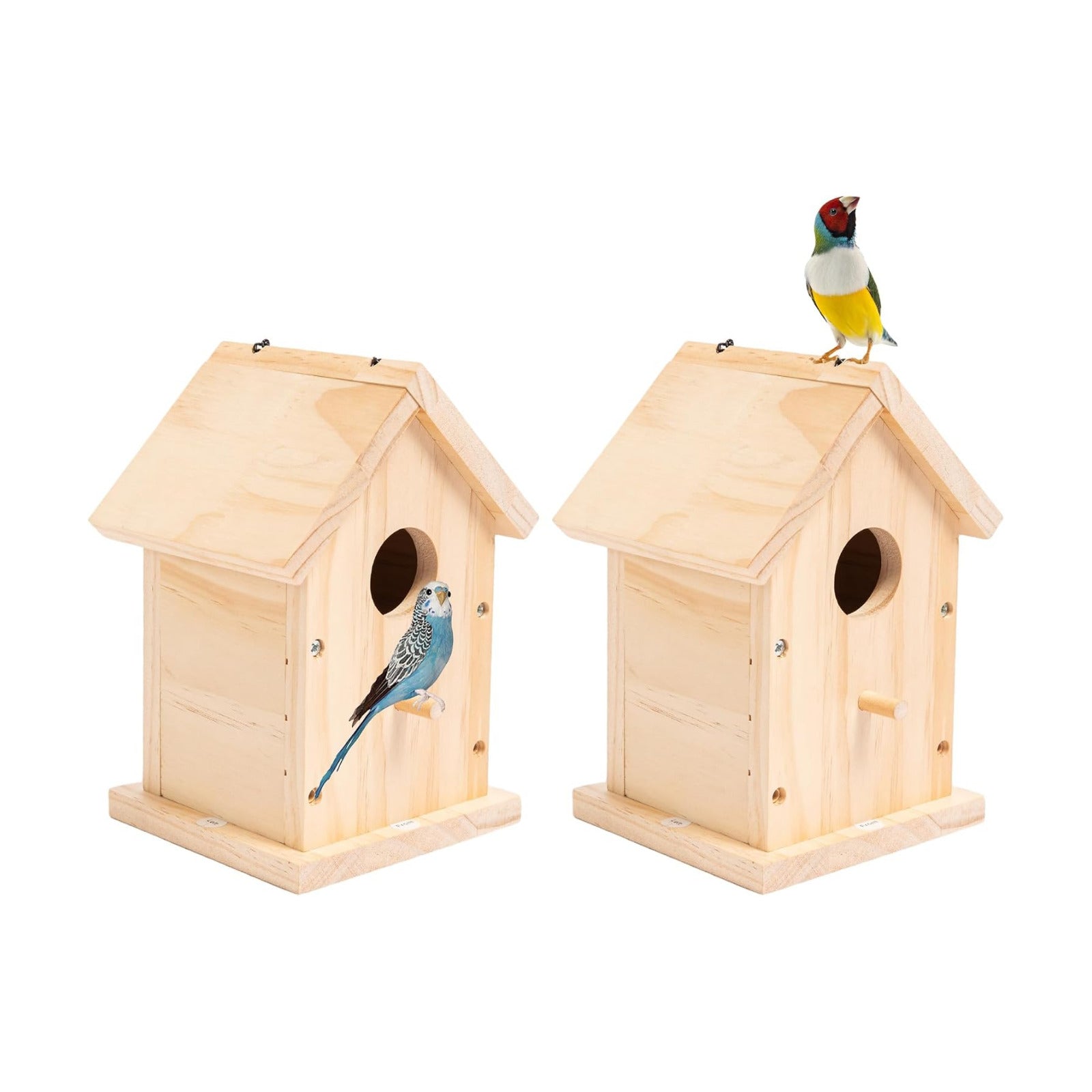 HPC Decor 2 Pack Bird Houses for Outside w/Chain,Natural Wooden Birdhouses Kit for Outdoors w/Predator Guard,Hanging