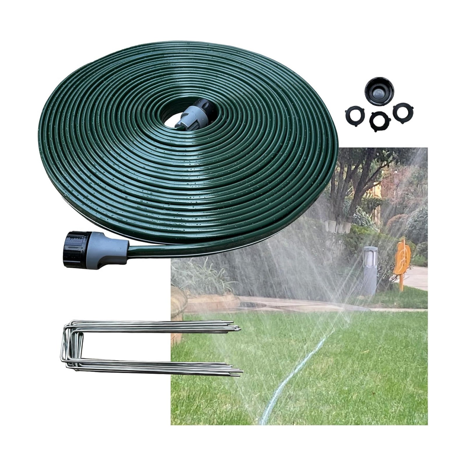 Watoo 2026 Sprinkler Hose & Soaker Hose for Yard - 50 FT Reinforced Flat Garden Hose with Holes, Heavy Duty No-Kink