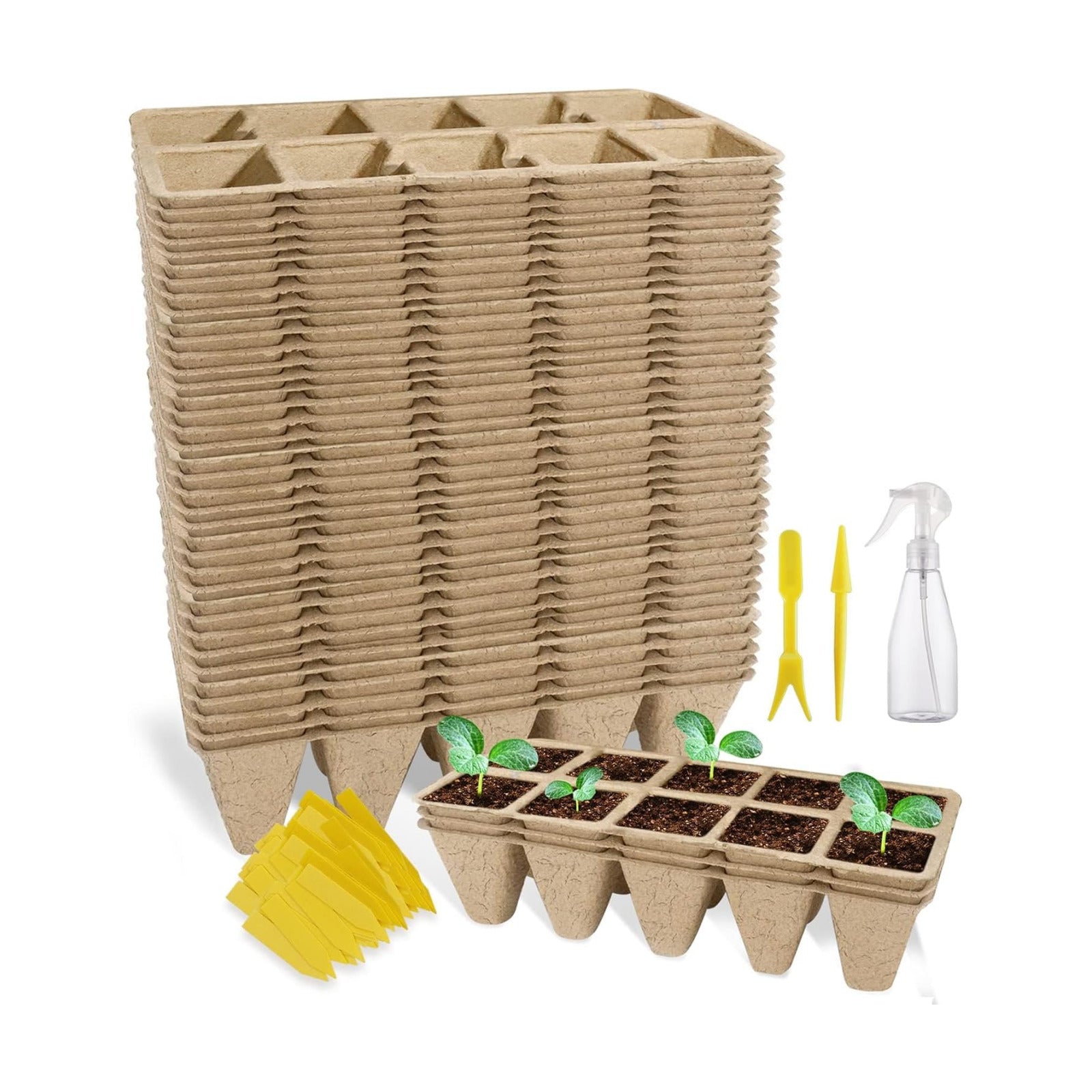 400 Cells Seed Starter Tray, 40 Pack Biodegradable Seed Starter Kit, Peat Pots for Seedlings with 400 Plant Labels, 2