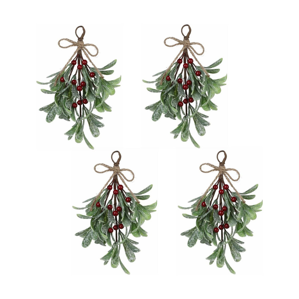 Mistletoe Decoration 9 Inch Mistletoe Christmas Decor with Berries Artificial Mistletoe Pick Kissing Ball Christmas Mistletoe Hanging Ornament for Tree Door Holiday Decor(Red 4pcs)