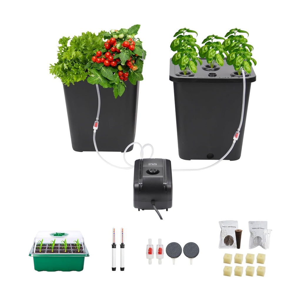 DWC 2 Hydroponic Buckets Kit for Plants, Hydroponics Growing System for Herbs/Tomato/Vegetables, DWC System with Air