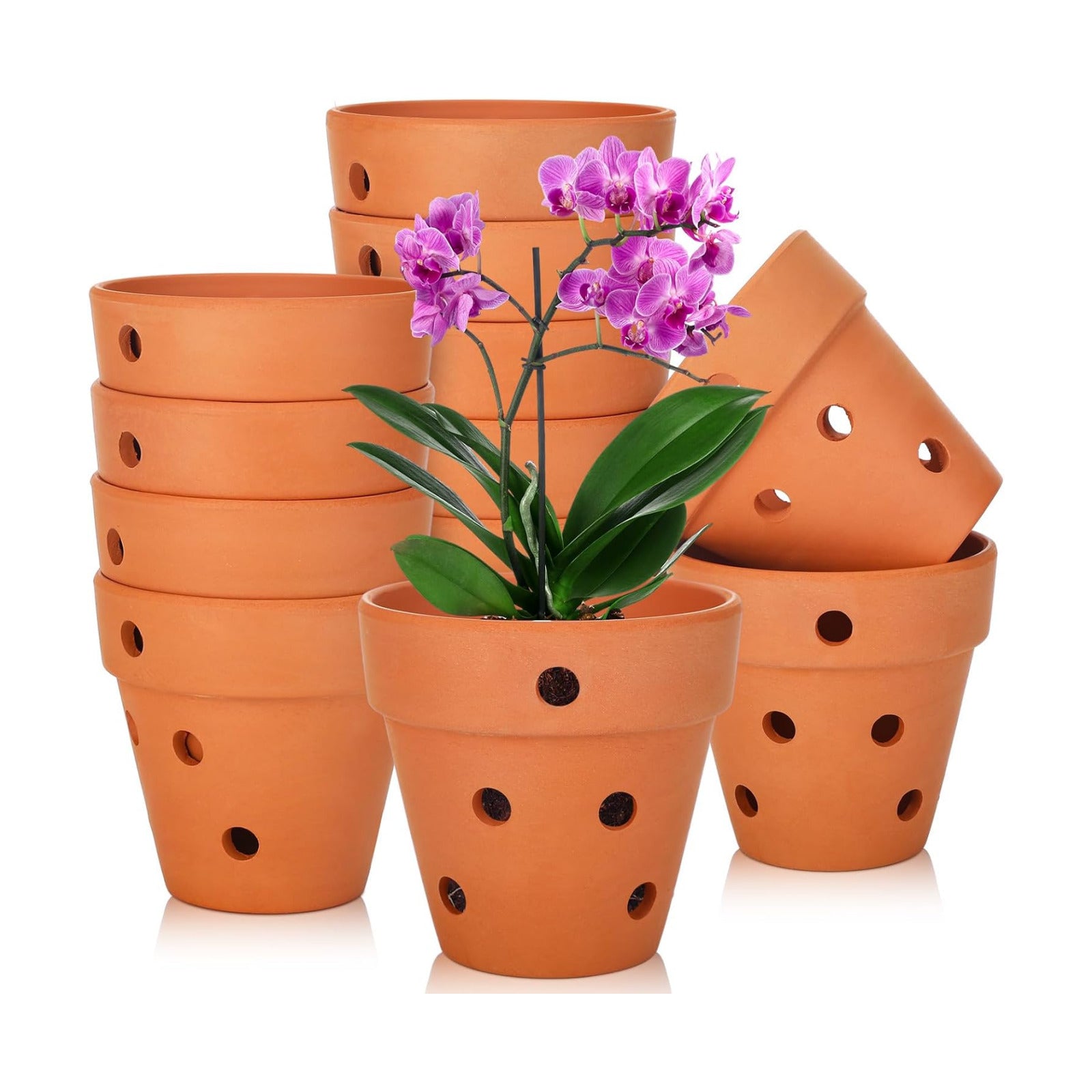 FoldTier 12 Pcs 4 Inch Terracotta Orchid Pot with Drainage Holes Small Clay Plant Flower Terracotta Pots Orchid Planter