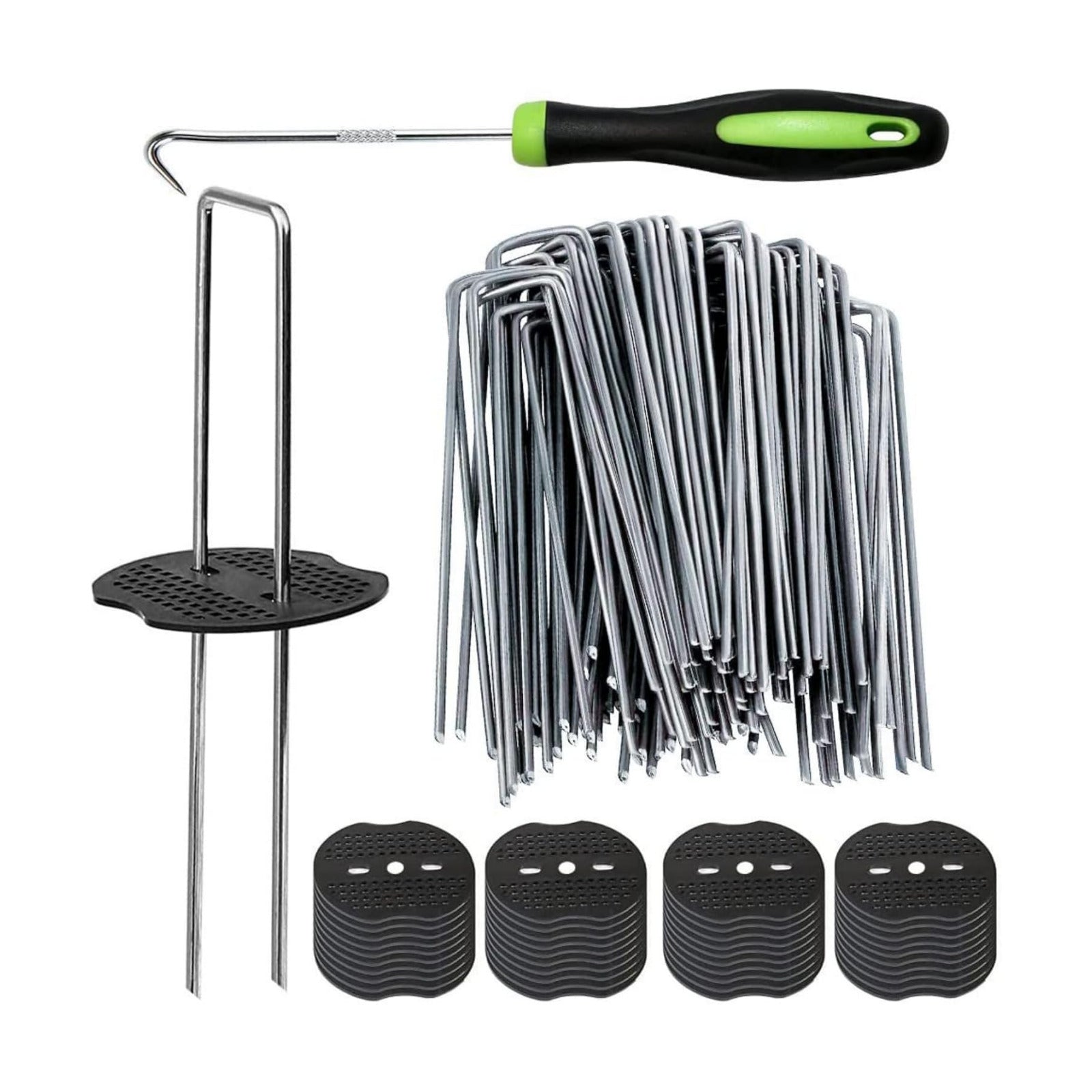 200Pcs Garden Stakes Staples + 200Pcs Gasket, 6 Inch Lawn Landscape Staples 11 Gauge U Shaped Galvanized Landscape