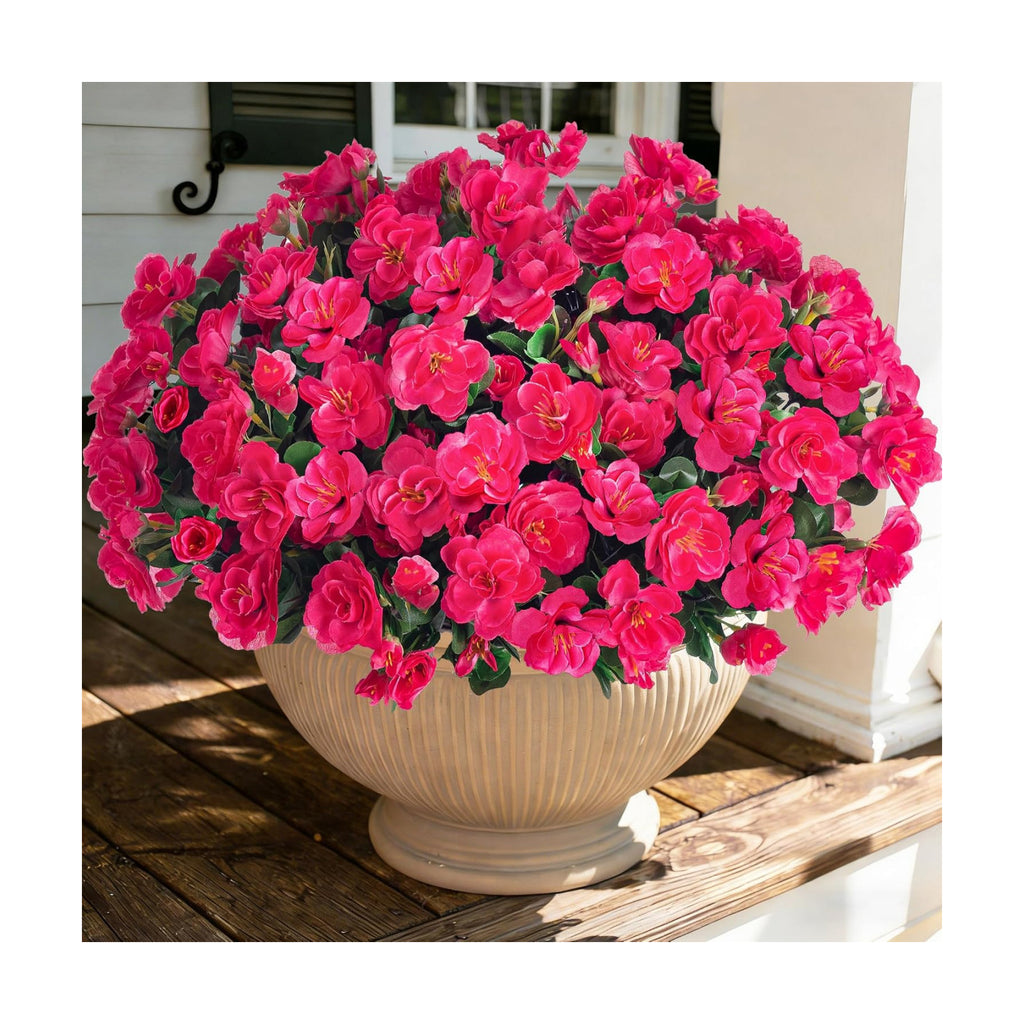 Ivydale Artificial Fake Camellia Flowers Plants for Outdoor Outside Spring Decoration, Faux Silk Hotpink Camellias UV Resistant Look Real for Planter Porch Patio Garden Yard, 3 Large Bundles