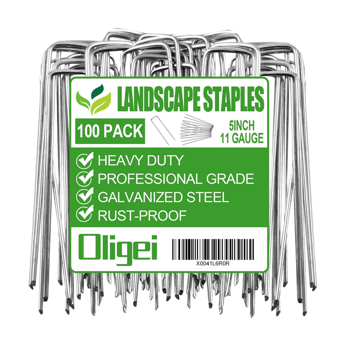 Oligei 100 Pack Garden Stakes, U-Shaped Tent Stakes, Galvanized Landscape Staples, Ground Stakes, for Landscaping Securing Weed Barrier Fabric, Irrigation Tubing, Holding Fence, Tarpaulin
