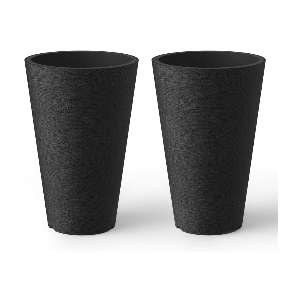Kante Set of 2 Black Plastic Round Planters 13" Tall Home & Outdoor | Tapered, Nursery Pot & Outer Cachepot, Indoor