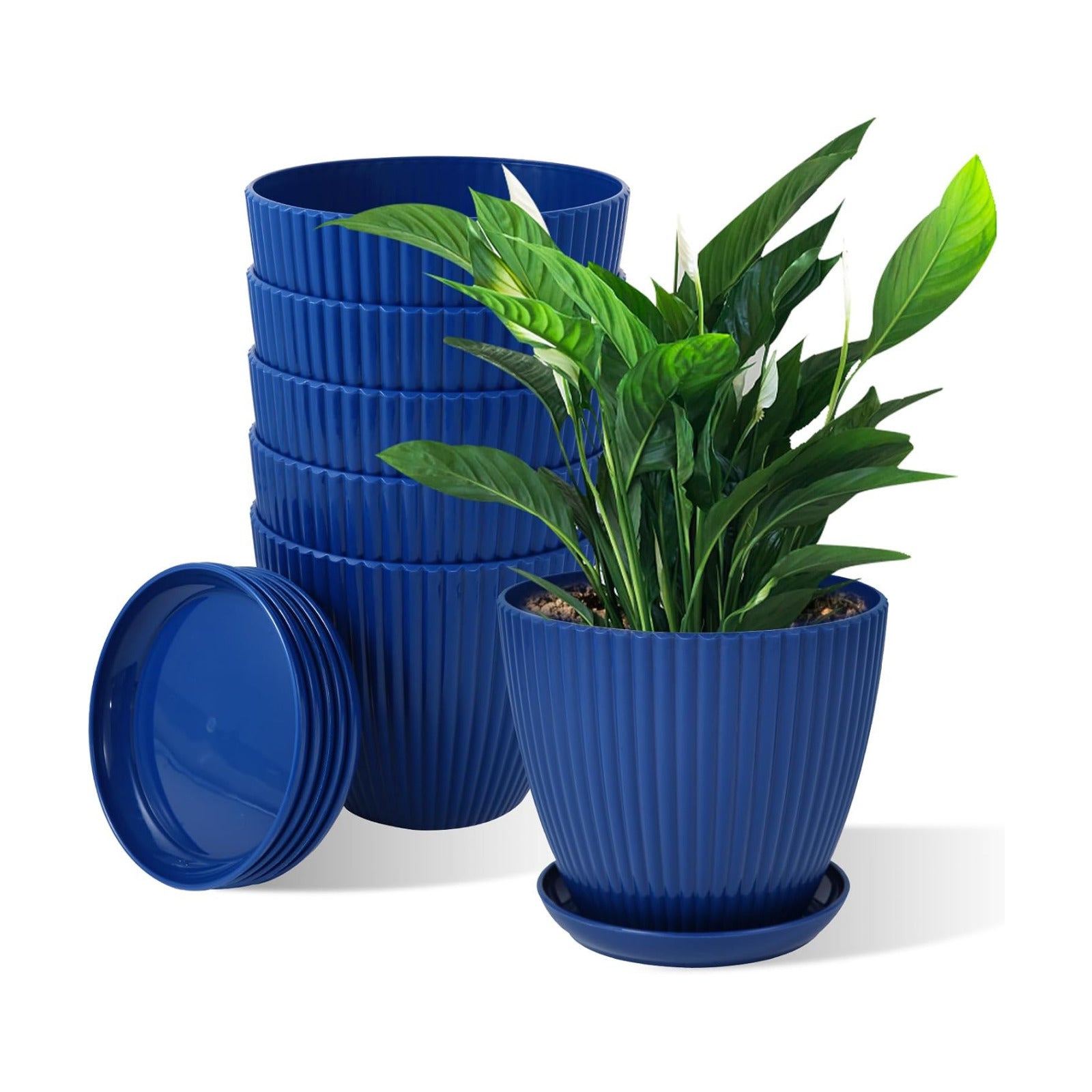 7 Inch Large Plant Pots, 6 Pack Flower Pots with Drainage Hole and Tray Saucer Plastic Plant Pot for Outdoor Indoor