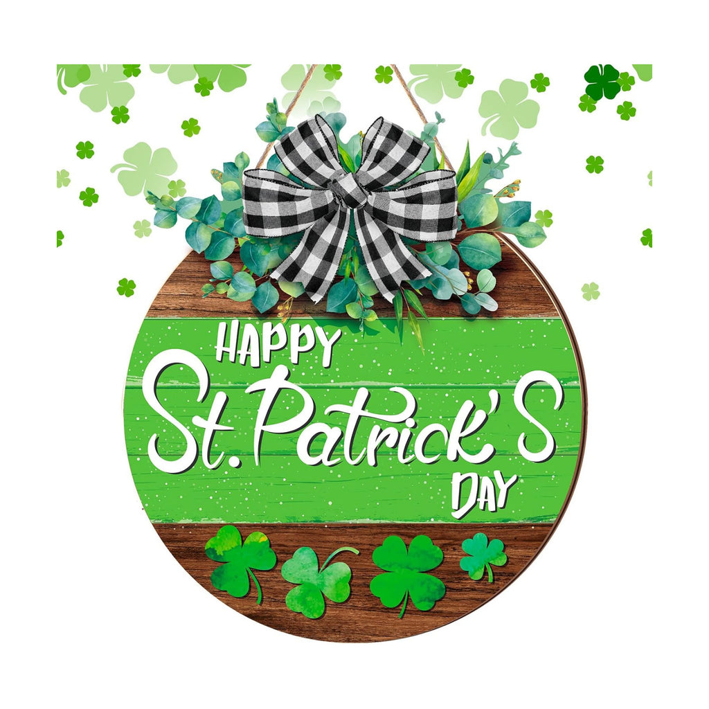 Boao St. Patrick's Day Shamrock Door Wreath Wooden Hanging Decor with Bow