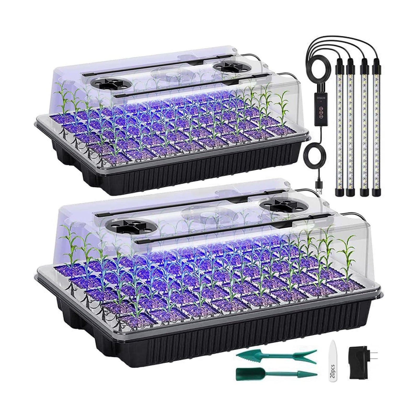 Seed Starter Tray with Grow Light, 2 Packs 80 Cells Seed Starting Kit, Reusable Seedling Starter Trays with Humidity