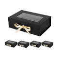 5 Pcs Black Gift Box for Presents with Ribbon 10.8x7.5x3.5 Inches Clear Gift Box with Window Magnetic Closure Gift Boxes with Lids