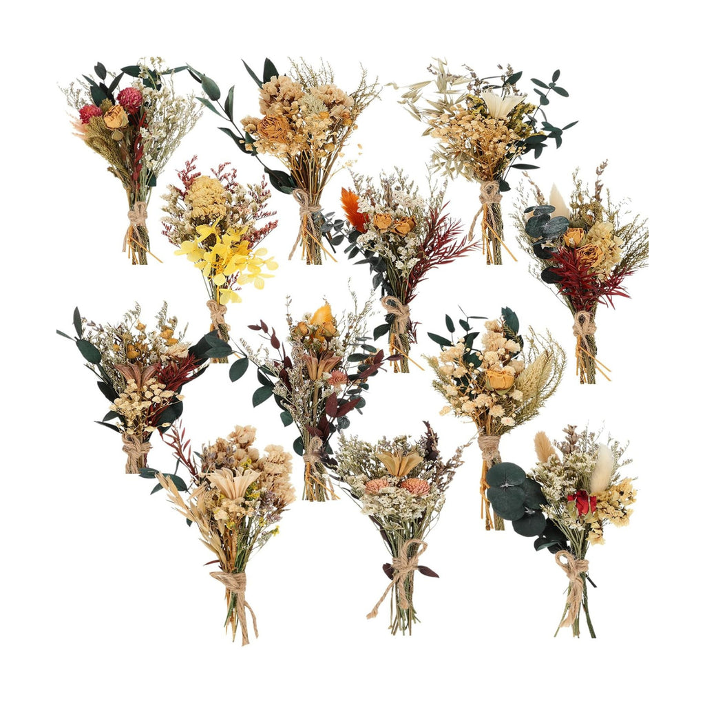 Layhit 12 Pcs Mini Dried Flower Bouquet Boho for Wedding,Bright
