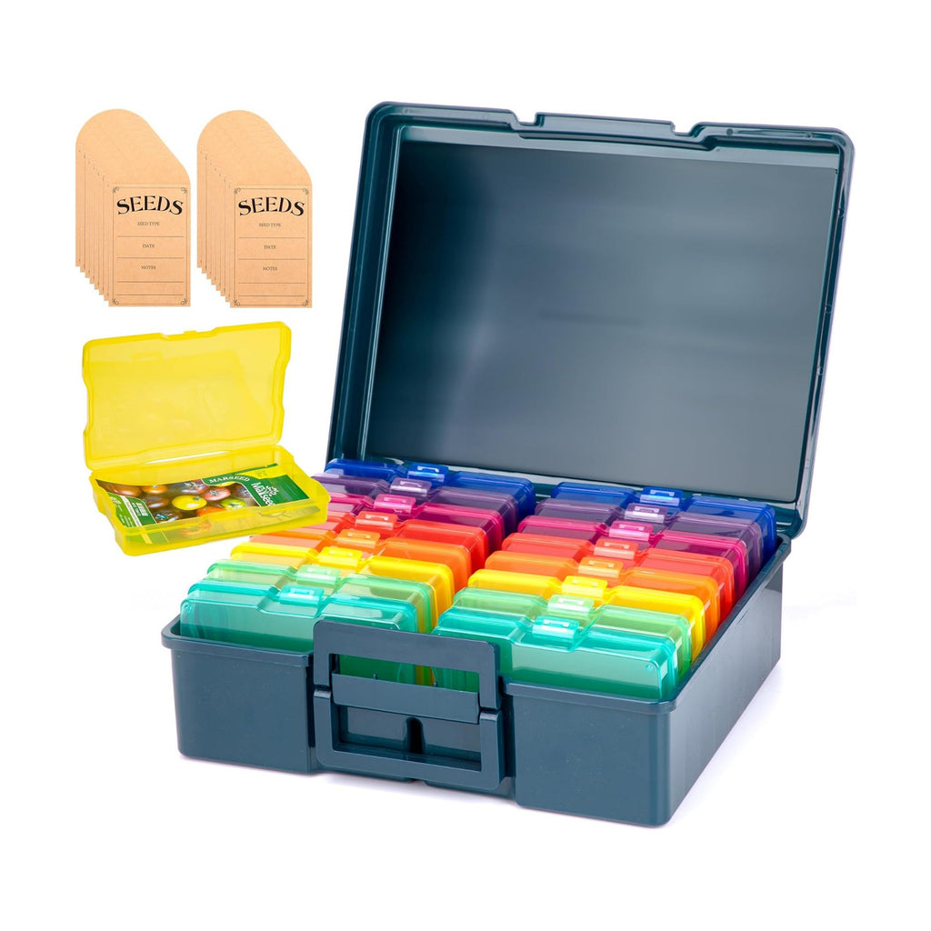 Dark Green Seed Packets Storage Organizer For Gargen Planting，16pcs 4×6 inch Colorful Seed Boxes With 16 pcs seed bags