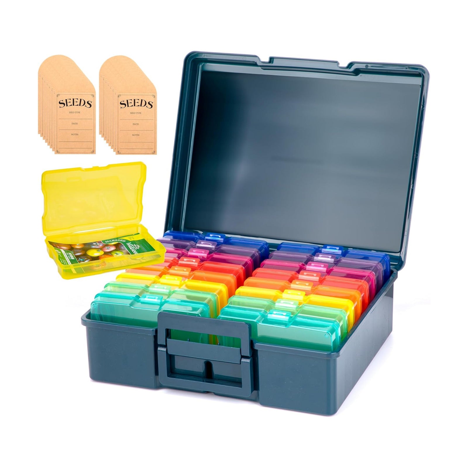 Dark Green Seed Packets Storage Organizer For Gargen Planting，16pcs 4×6 inch Colorful Seed Boxes With 16 pcs seed bags