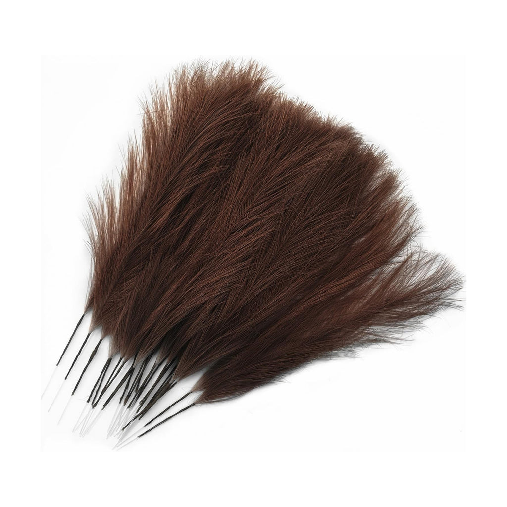 Fake Pampas Grass Plants Artificial Reeds Decoration Set of 28 Stems 17” Faux Florals Bulrush Fluffy Beige Branches Home Wedding Party Vase Fillers Christmas DIY Feathers Décor - Brown Coffee 28 Pcs