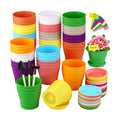 Hahood 60 Pieces Plastic Planters 4 Inch Flower Pot with Trays Labels Multicolor Flower Plant Pots Plants Nursery Pots