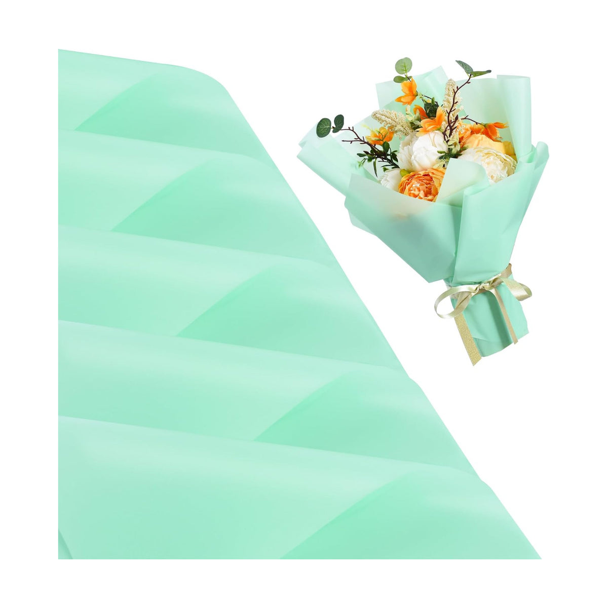 BEISHIDA 20 PCS Turquoise Floral Wrapping Paper-Matte Waterproof Flower Wrapping Paper Bouquet for Florist Supplies, DIY Crafts, Gift Packaging, Wedding, Birthday Gift