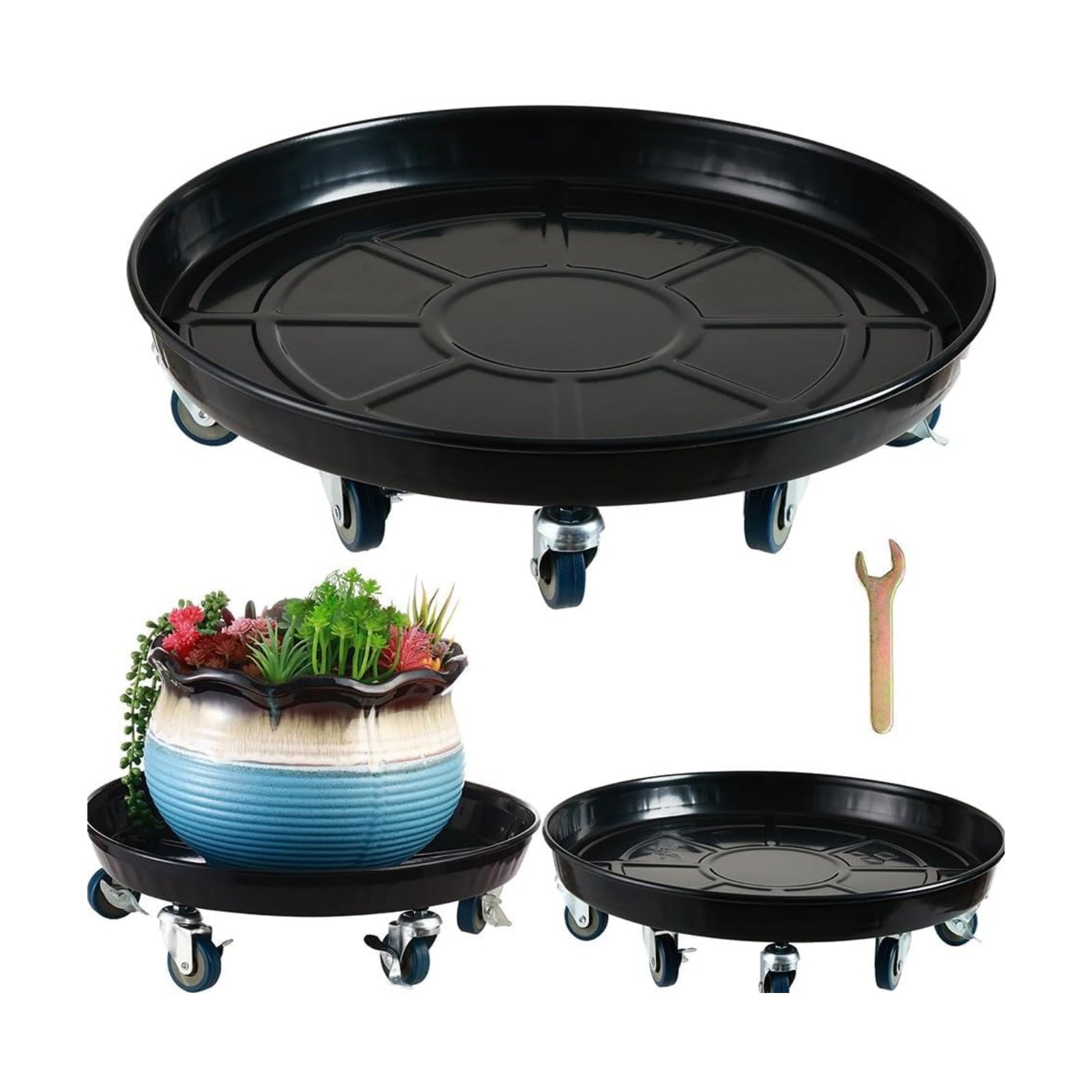 Planterhoma 3 Packs 18" Metal Plant Caddy with Wheels Extra-Large Rolling Plant Stand Heavy-Duty Plant Dolly with