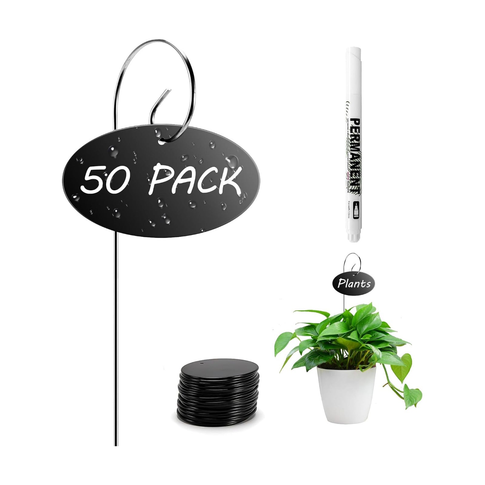 Vcekract 50 Pack Acrylic Plant Labels Stakes with Pen for Garden Plants | Waterproof reusable acrylic plant markers
